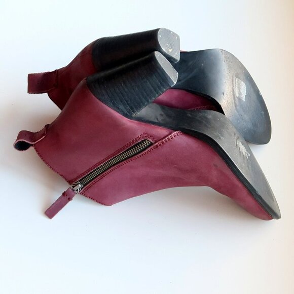 Jigsaw Maroon Nubuck Leather Block Heel Almond Toe Ankle Boots Booties Size 10.5 - Picture 14 of 16